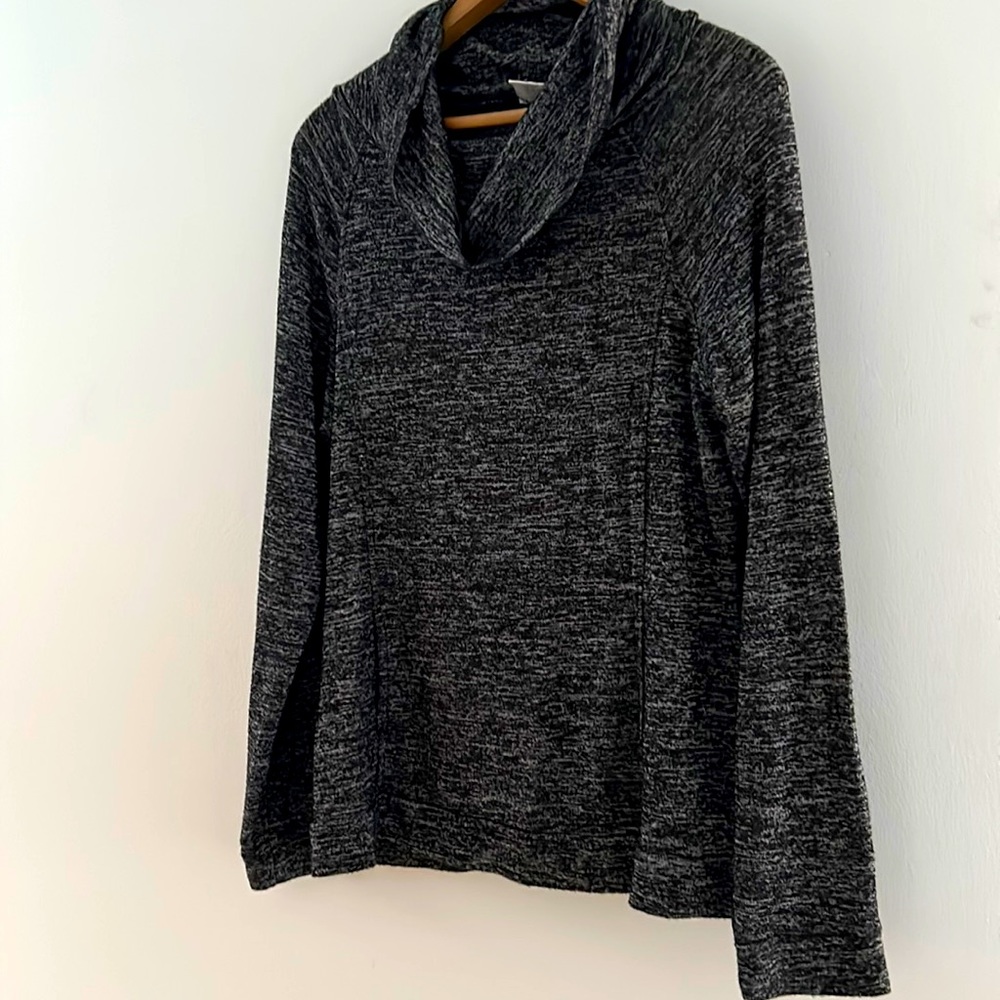 Grey cowl neck long sleeve with front pocket